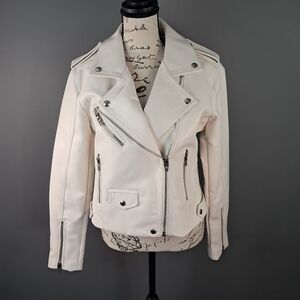 Blank NYC White Vegan Faux Leather Moto Motorcycle Biker Jacket Size XS